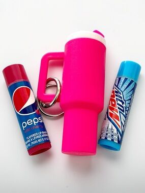 🆕 3D Tumbler Lip Balm Holder with Cherry Pepsi and White Out Mountain Dew Balms